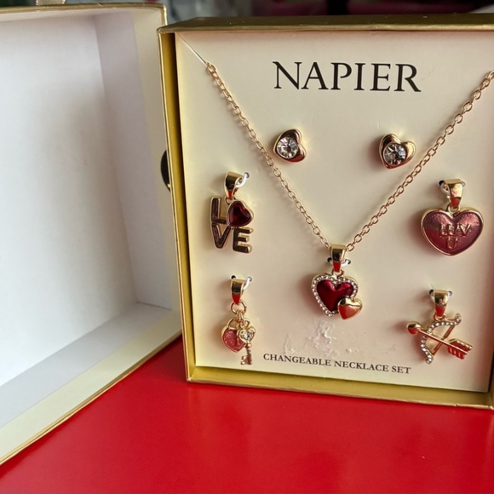 Napier Gold and Red Heart Necklace Set - Picture 1 of 8